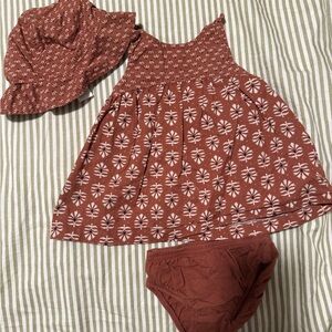 Carters Rust Floral Toddler Dress Set with Sun Hat